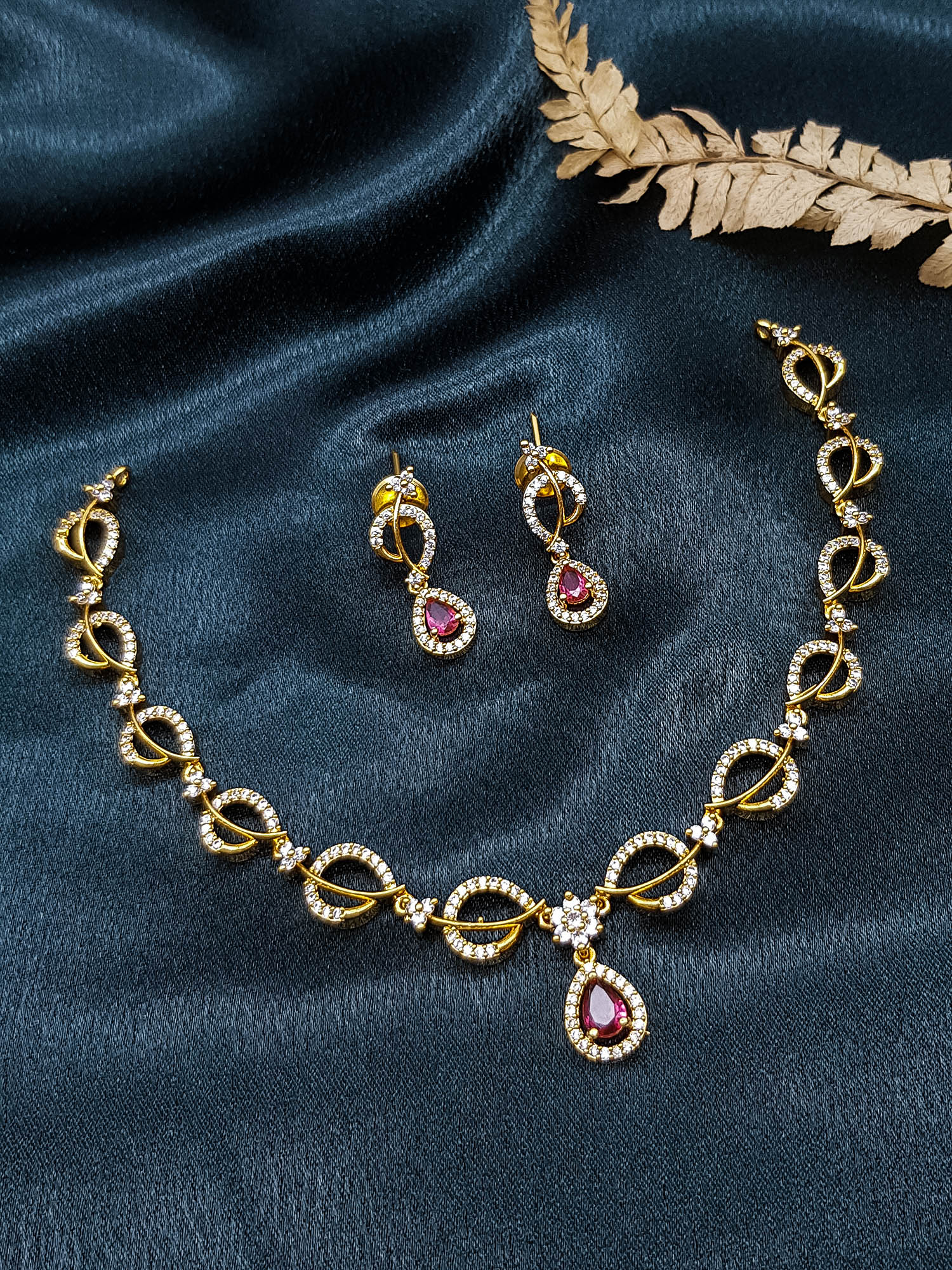 Premium Gold Plated Short CZ Necklace Set