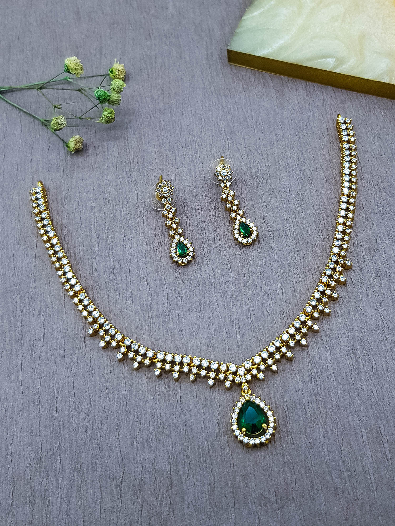 Premium Gold Plated Short CZ Necklace Set