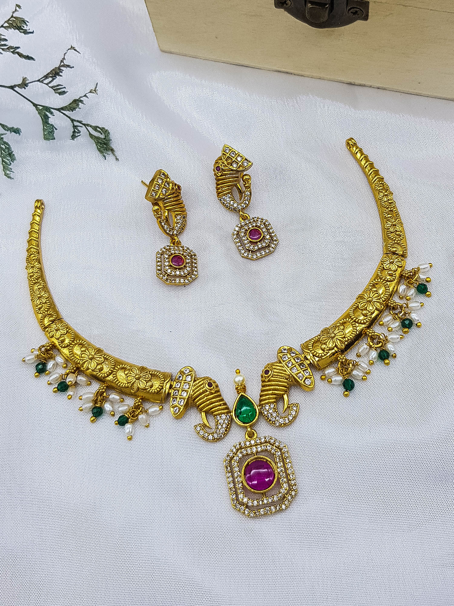 Premium Gold Plated Short CZ Necklace Set