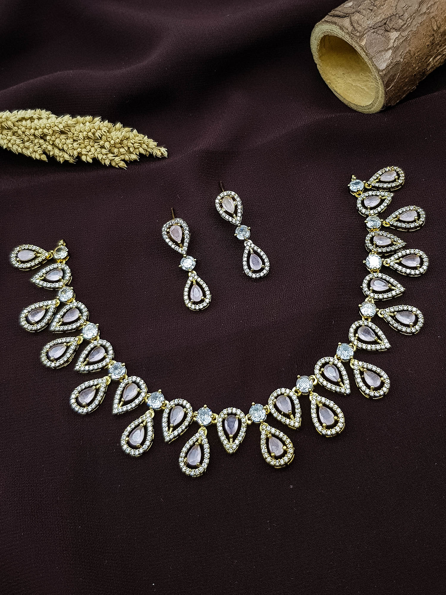 Premium Gold Plated Short CZ Necklace Set