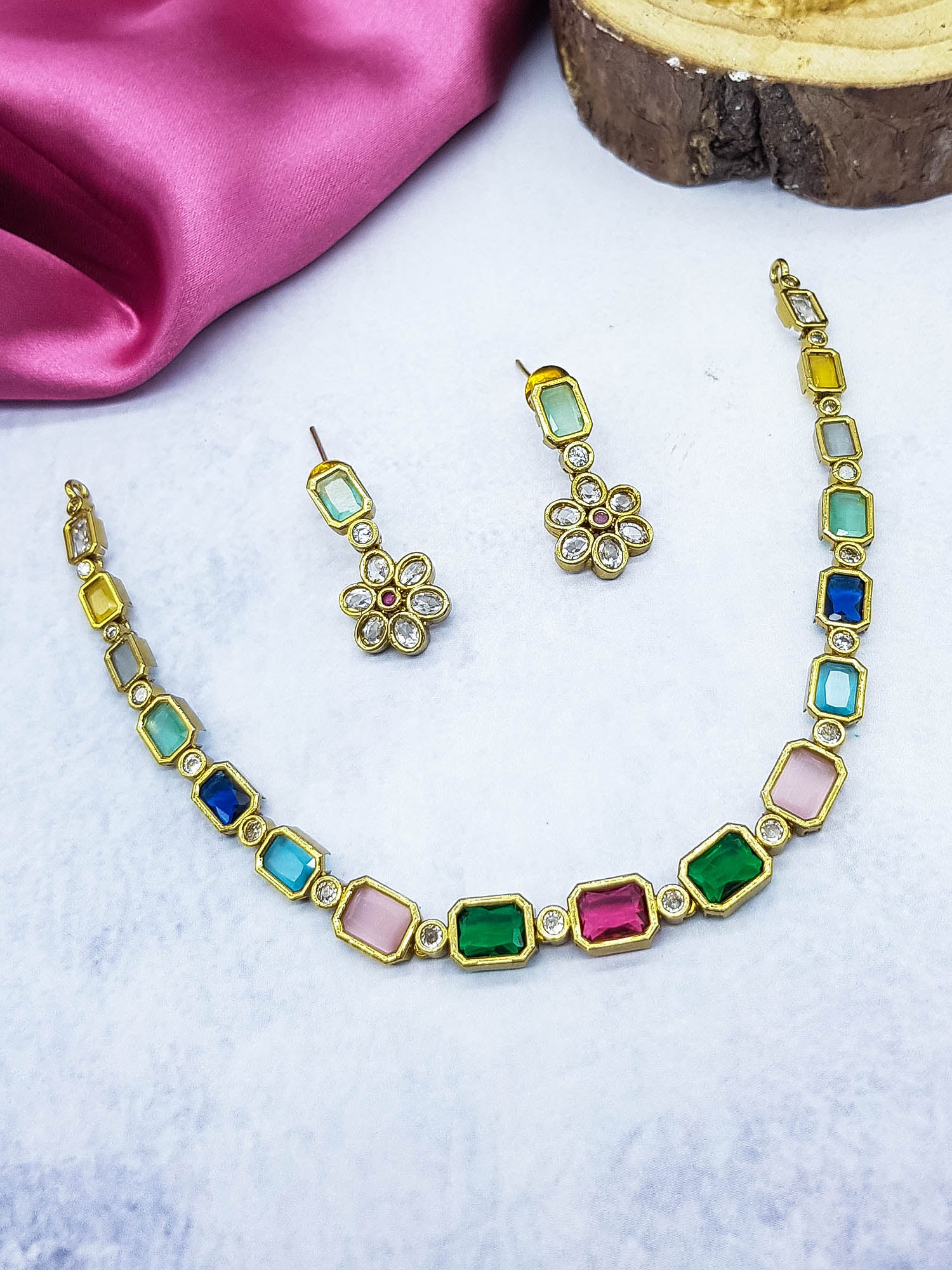 Premium Gold Plated Short CZ Necklace Set