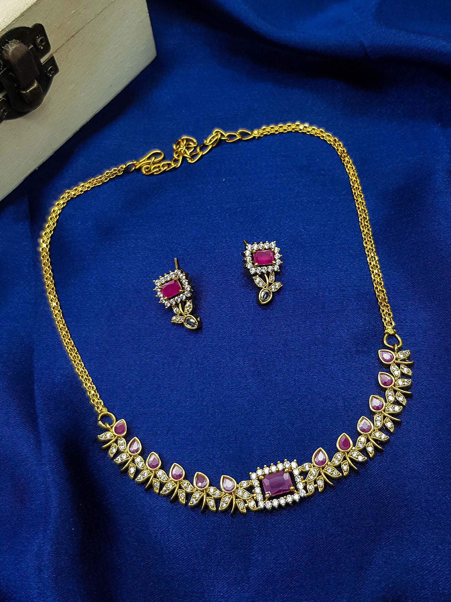 Premium Gold Plated Short CZ Necklace Set