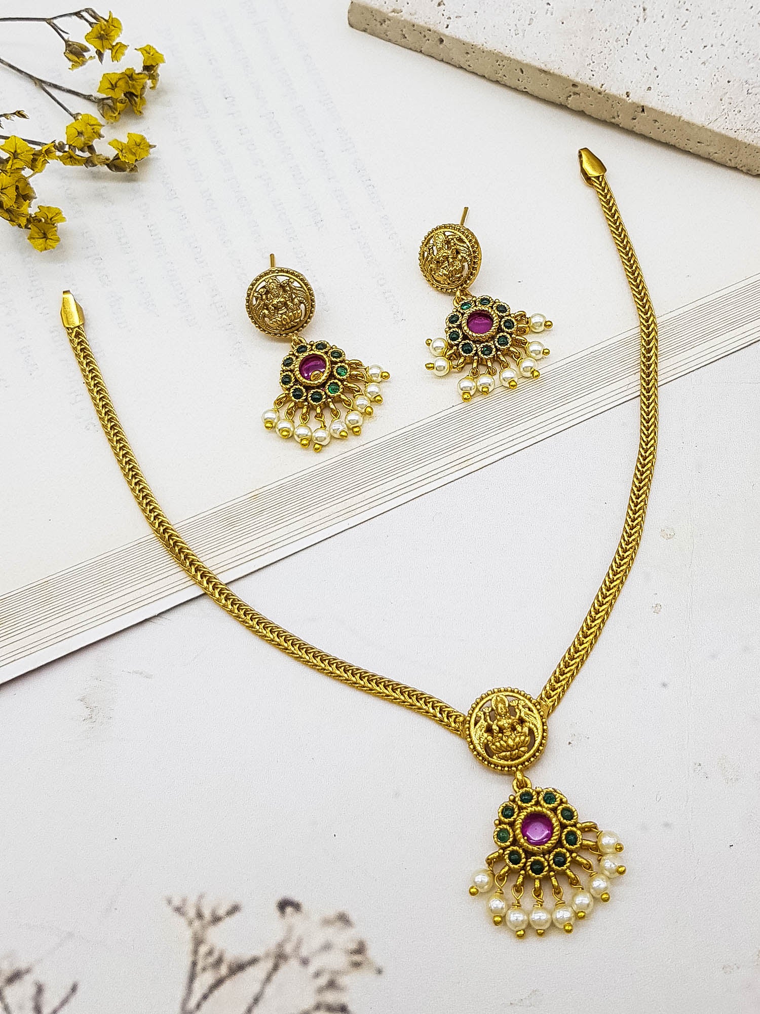 Premium Gold Plated Short CZ Necklace Set