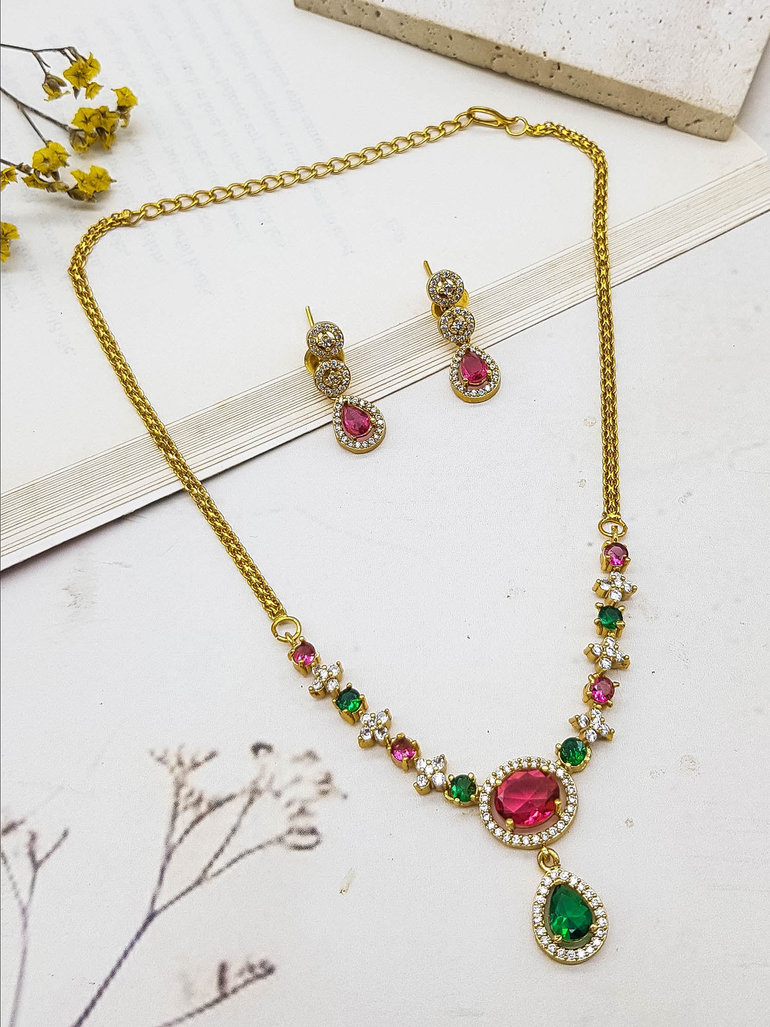 Premium Gold Plated Short CZ Necklace Set