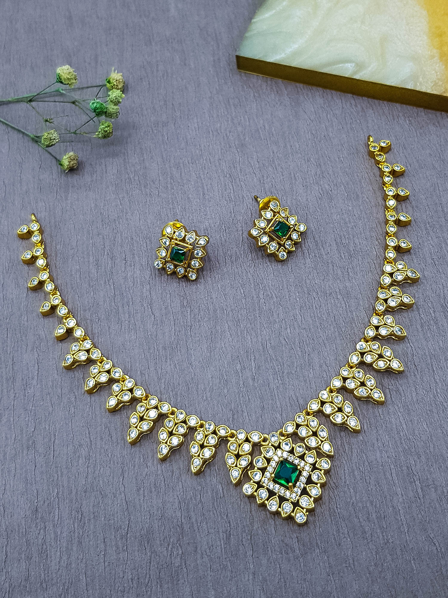 Premium Gold Plated Short CZ Necklace Set