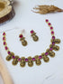 Premium Gold Plated Short Temple Necklace Set with kemp Stones