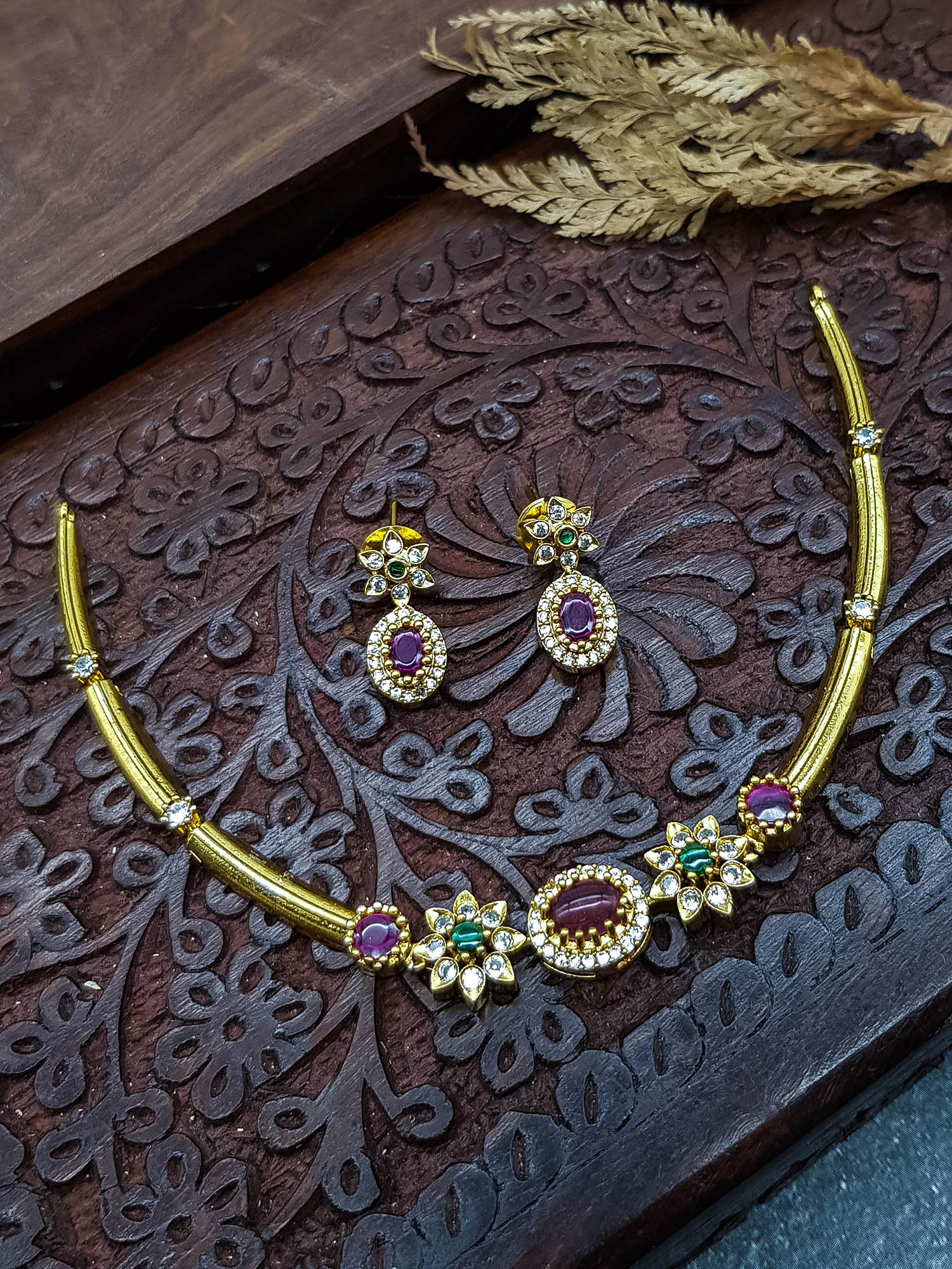 Premium Gold Plated CZ Neklace Set