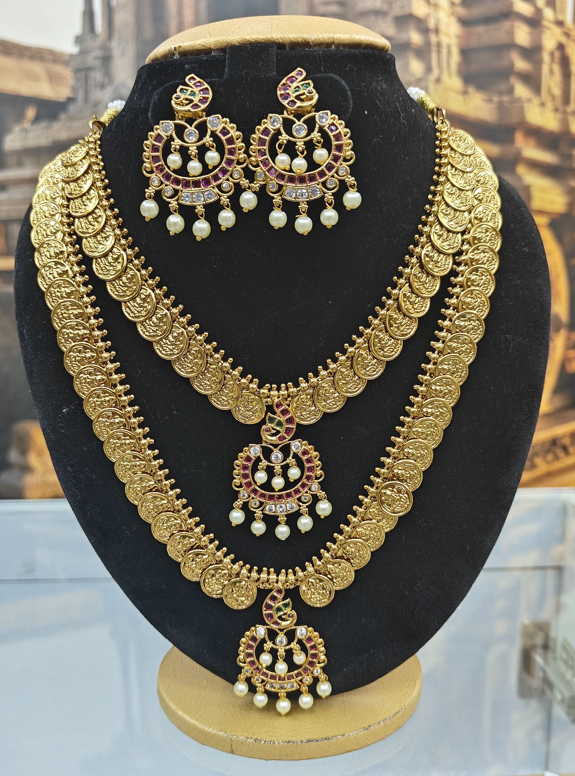 One Gram Gold Plated Kasu Combo Set with Kempu Pendant
