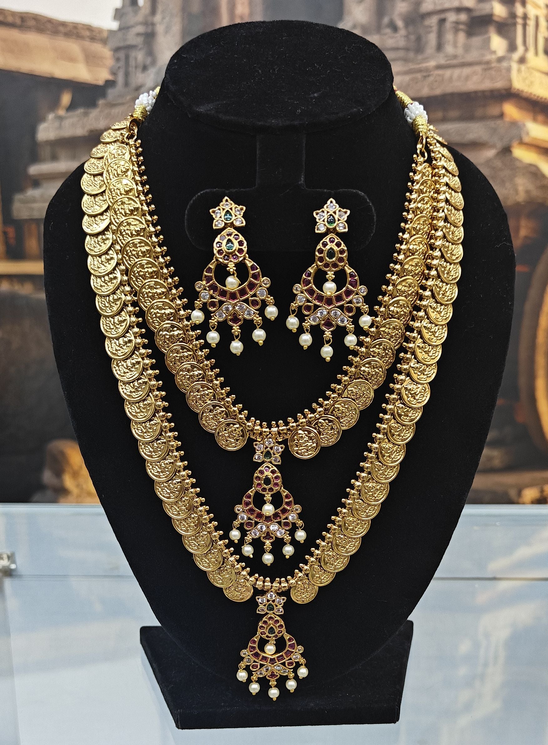 One Gram Gold Plated Kasu Combo Set with Kempu Pendant
