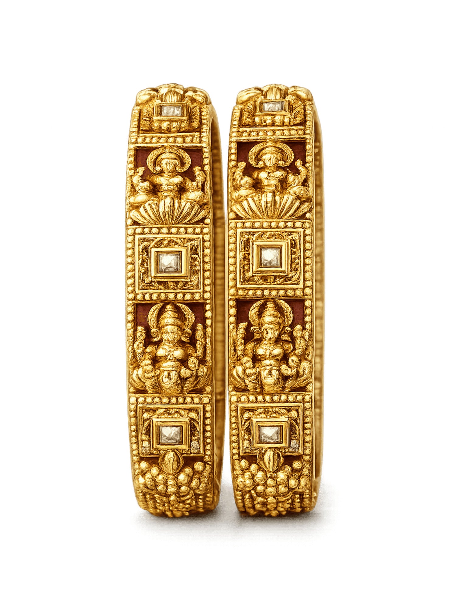 GRIIHAM Set of 2 Gold-Plated Antique Pearls Bangles