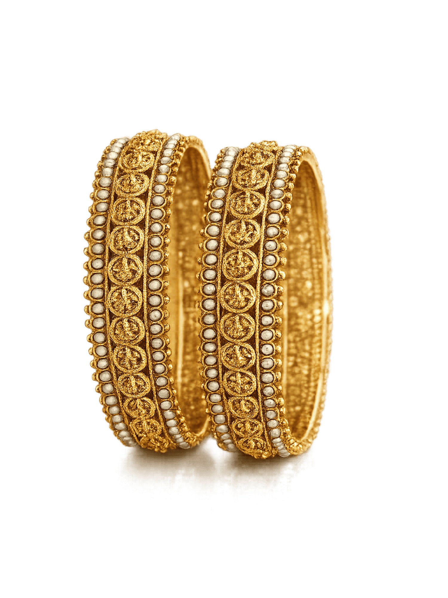 GRIIHAM Set of 2 Gold-Plated Antique Pearls Bangles