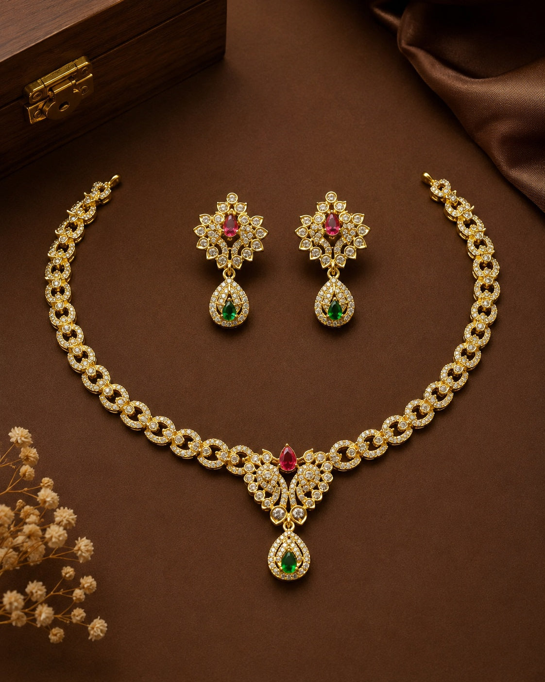 Premium Half CZ Necklace Set