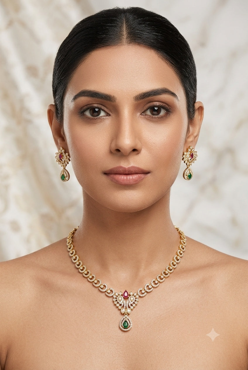 Premium Half CZ Necklace Set