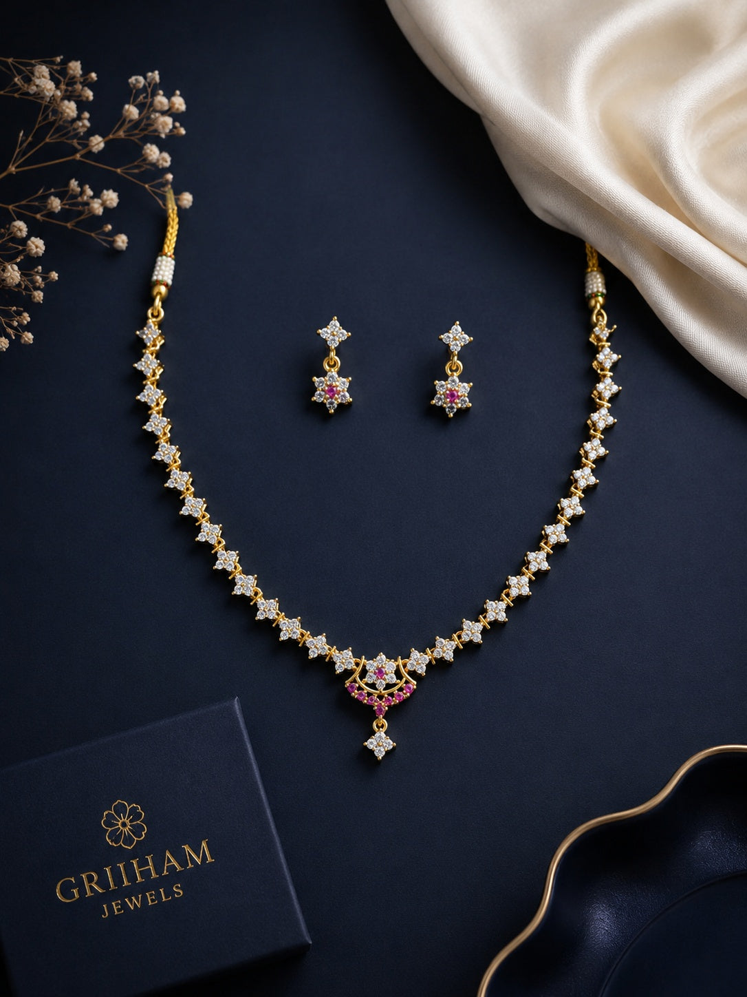 Premium CZ Short necklace Set in with red green stones