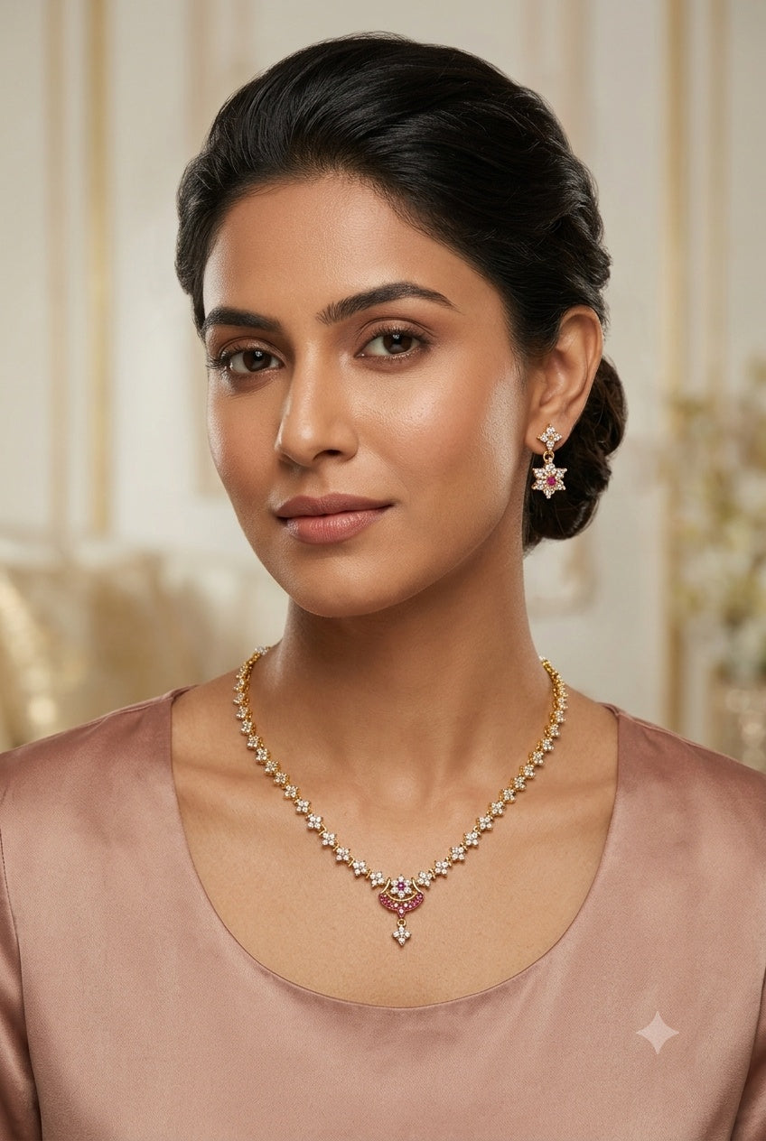 Premium CZ Short necklace Set in with red green stones