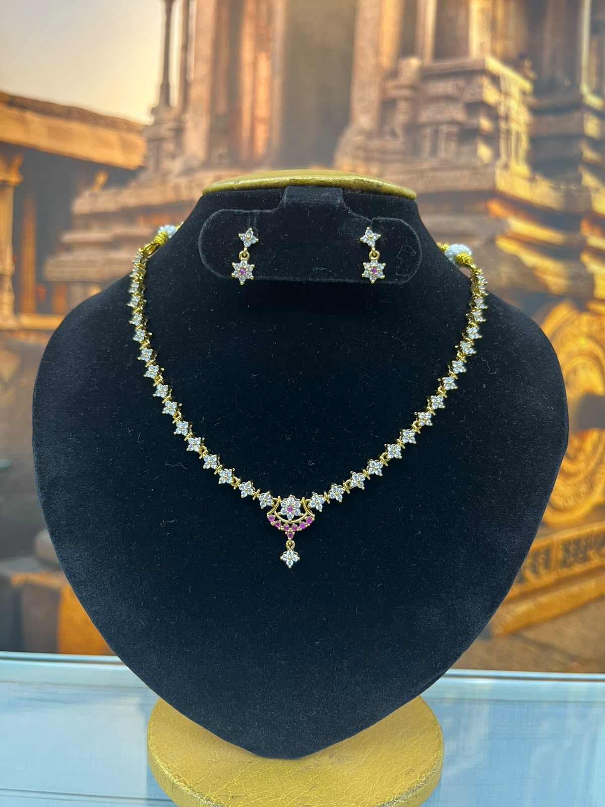 Premium CZ Short necklace Set in with red green stones
