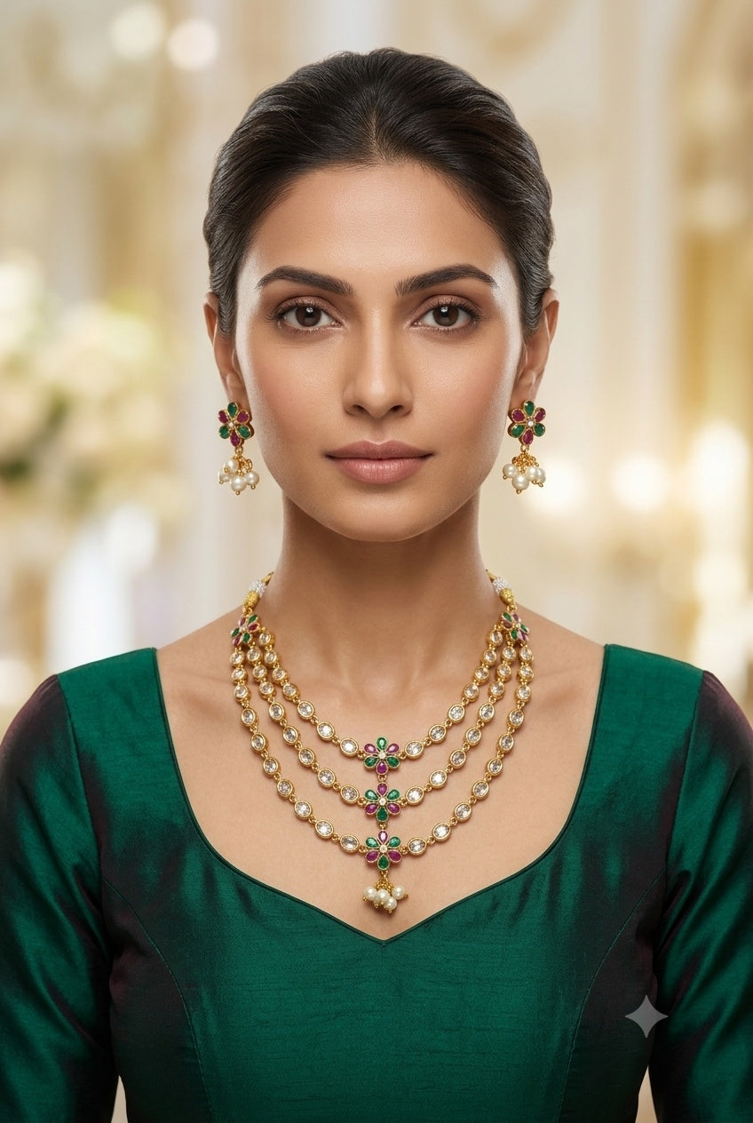 premium 3 layers CZ Short Necklace Set