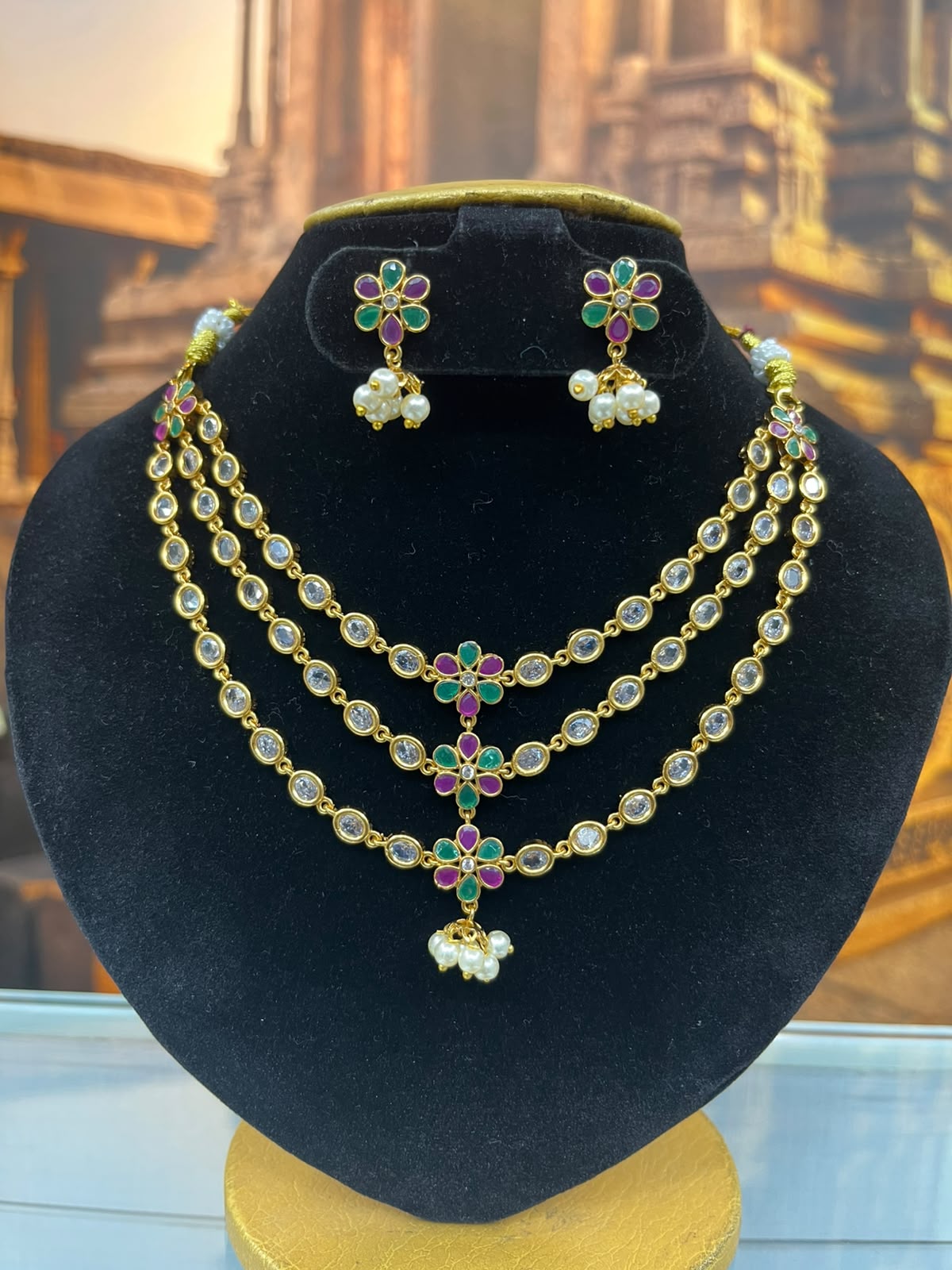 premium 3 layers CZ Short Necklace Set