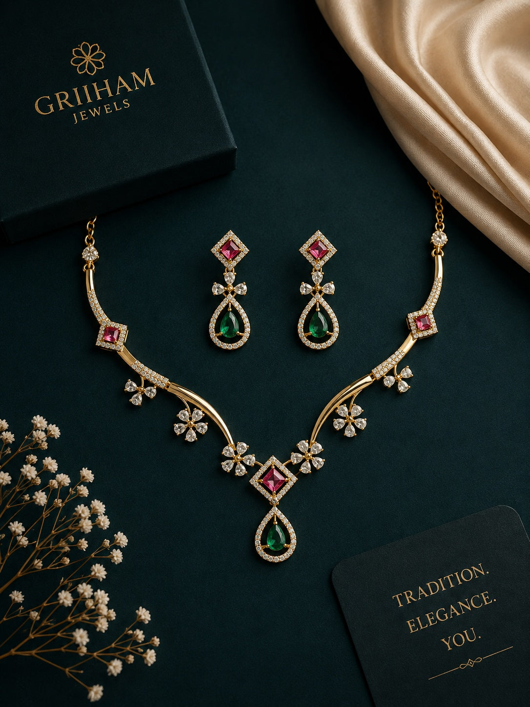Premium Multicolour CZ Necklace Set pipe type