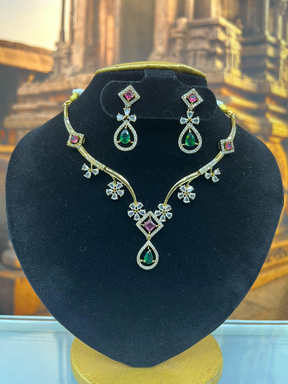 Premium Multicolour CZ Necklace Set pipe type