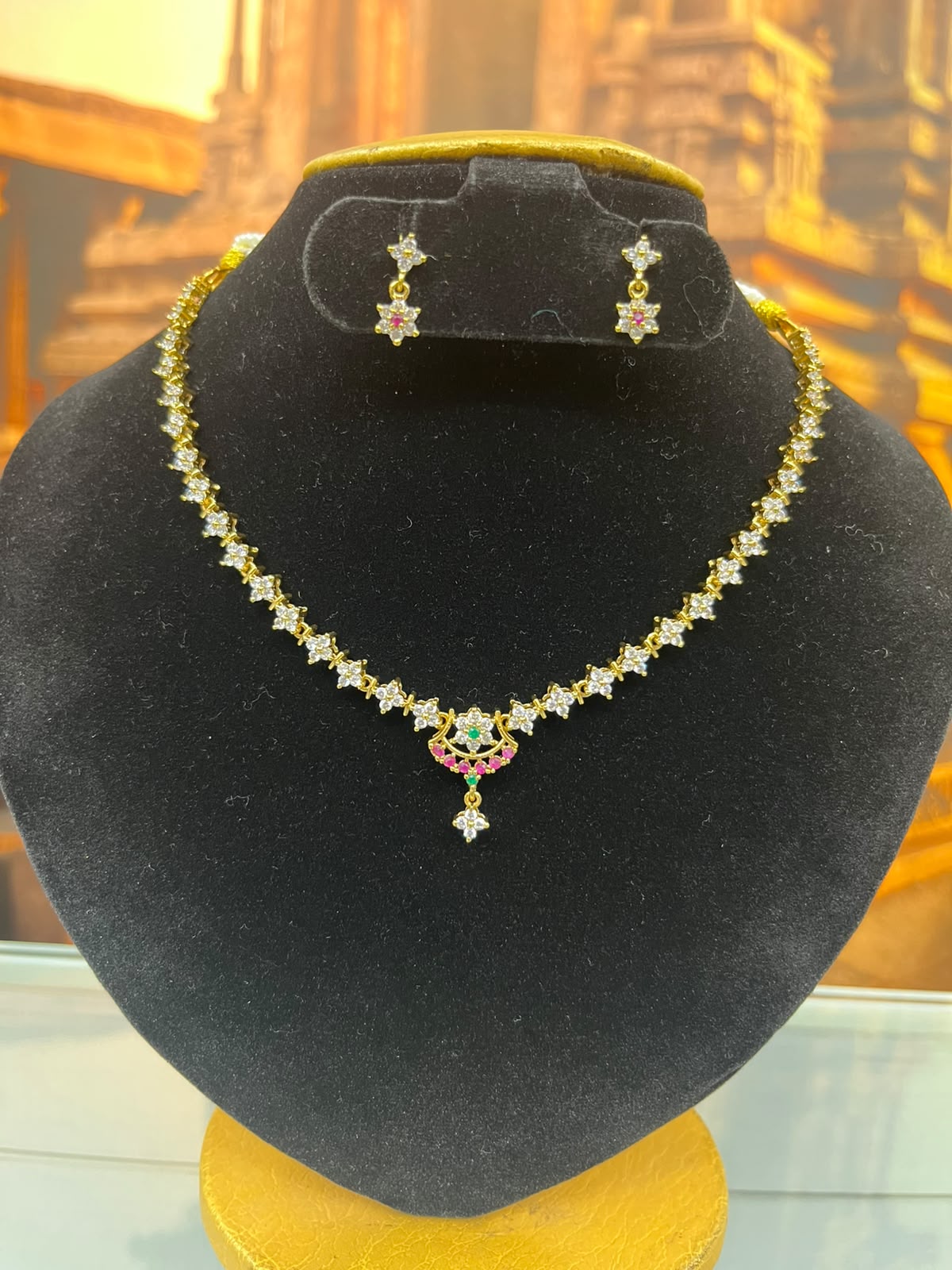 Premium CZ Short necklace Set in with red stones