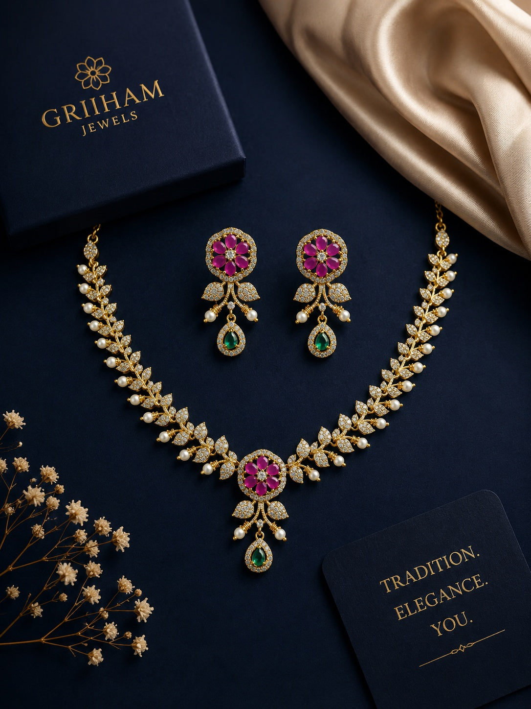 Premium CZ Short necklace with red stones
