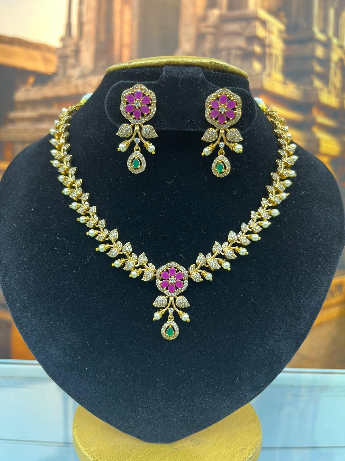 Premium CZ Short necklace with red stones