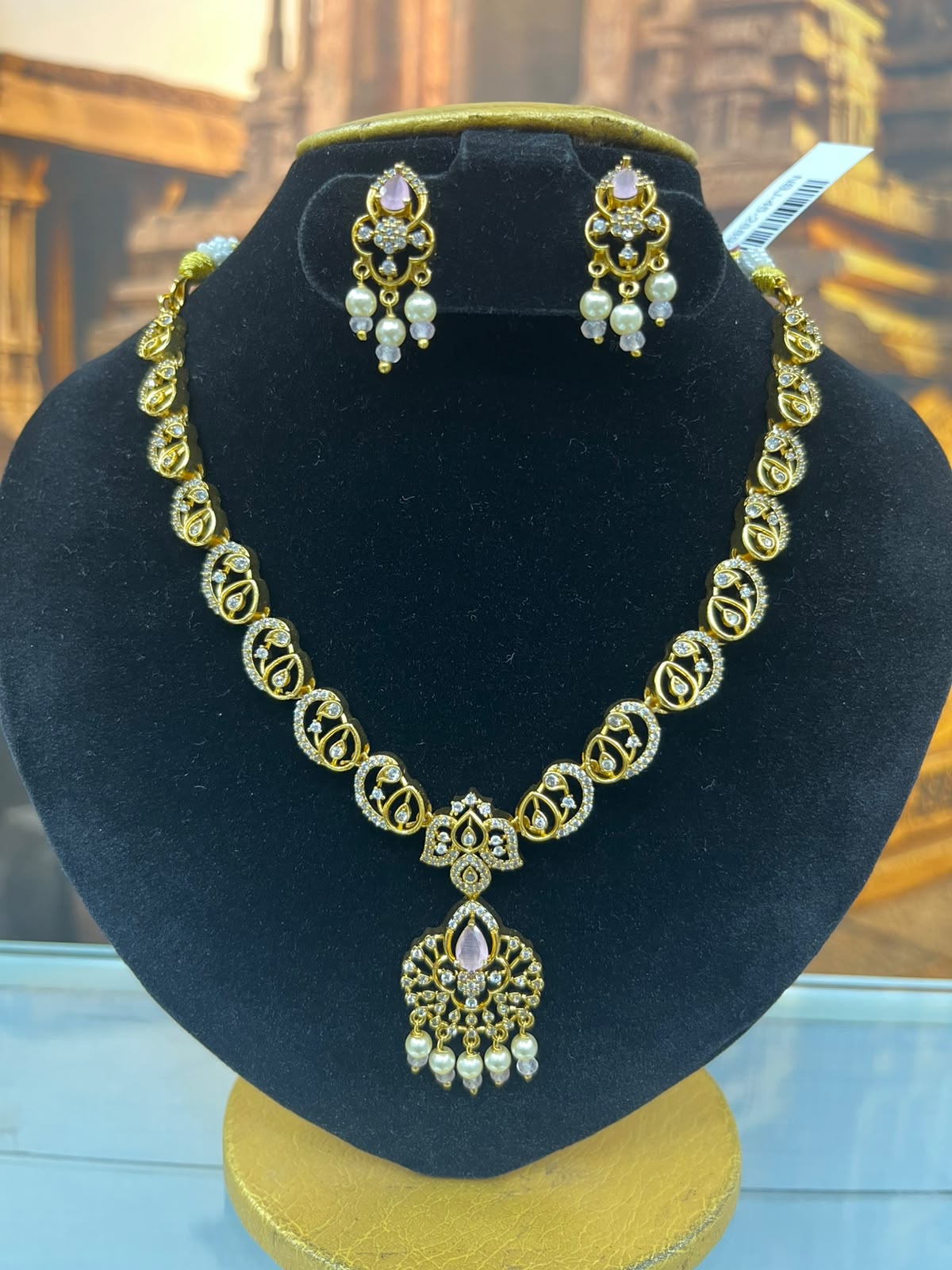 premium CZ Medium necklace set with pink stones