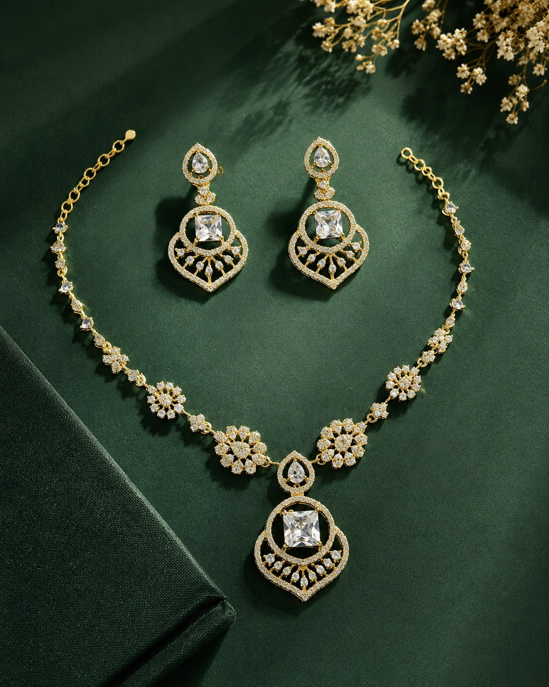 CZ Medium Necklace set with white stones