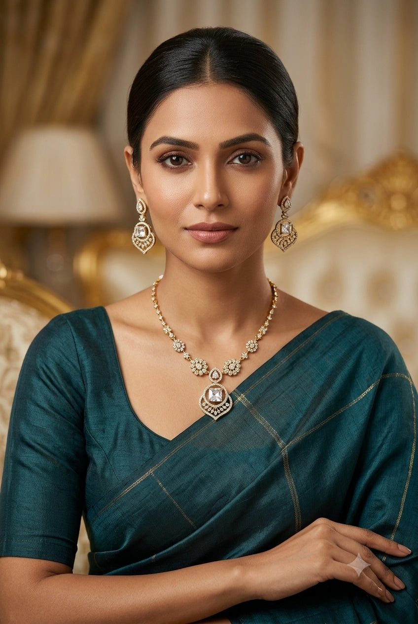 CZ Medium Necklace set with white stones
