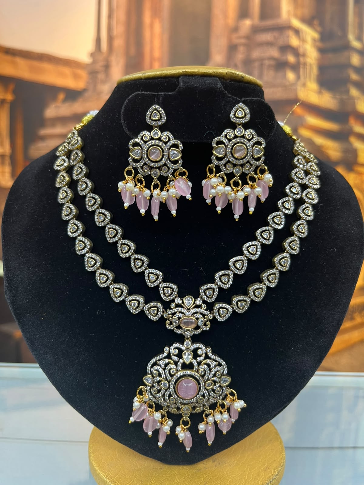2 layers Victorian PolishAD Stone necklace with Mossannite Stone