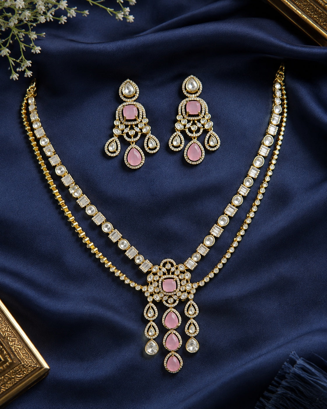 2 Layers Victorian AD Stone Long Necklace Set
