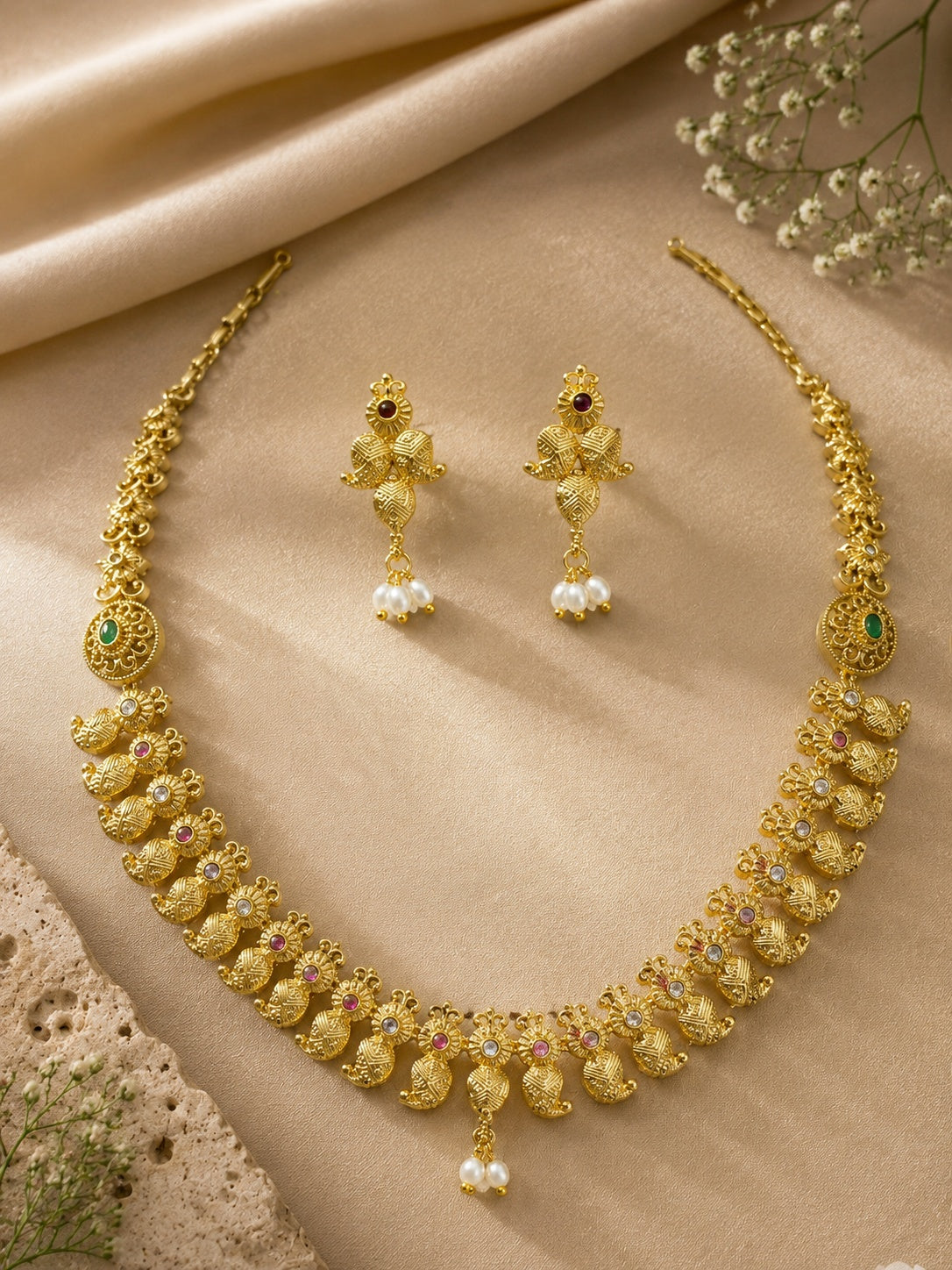 Medium Antique Necklace Set with AD Stones
