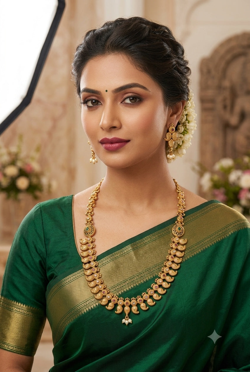 Medium Antique Necklace Set with AD Stones