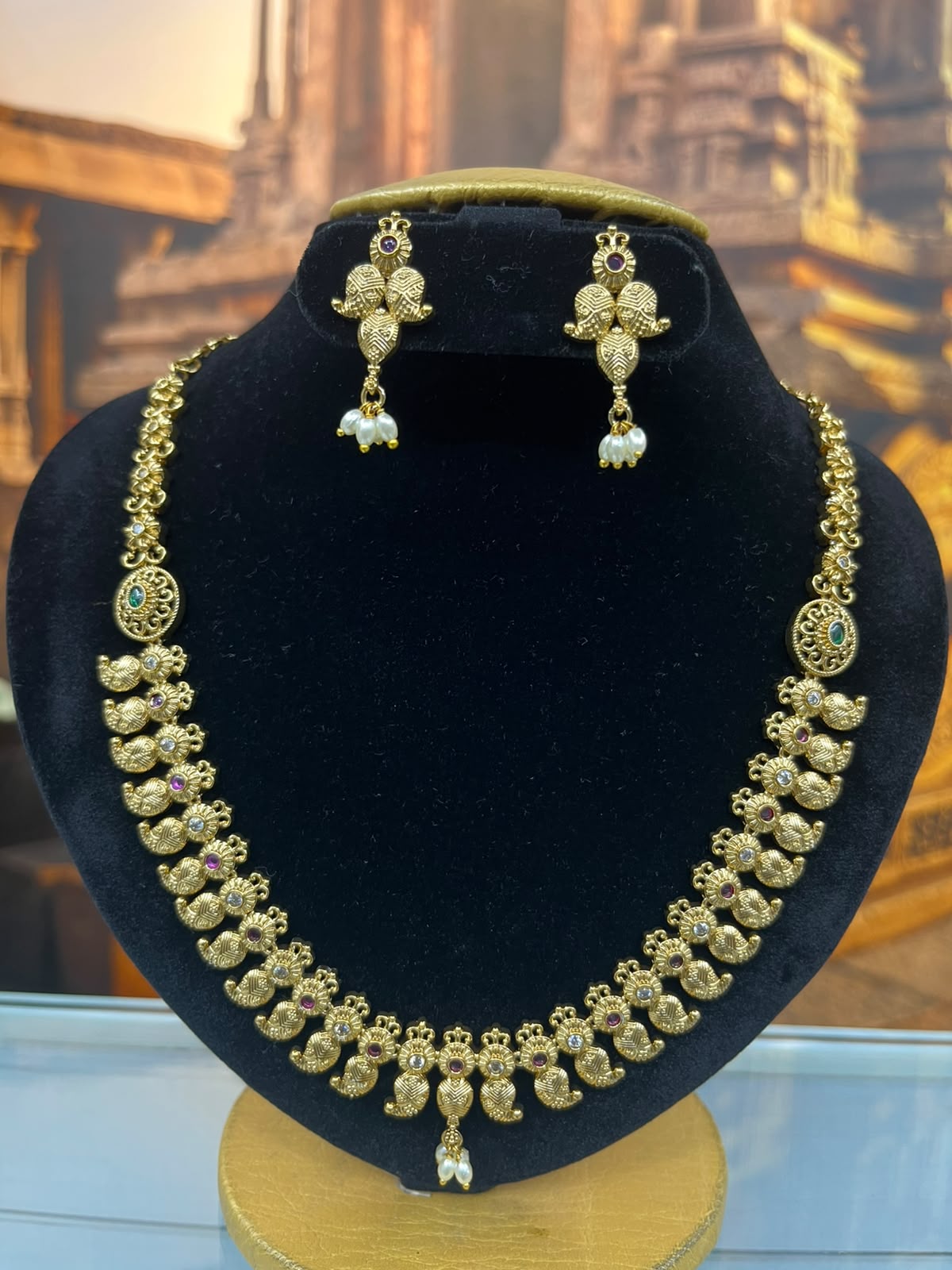 Medium Antique Necklace Set with AD Stones