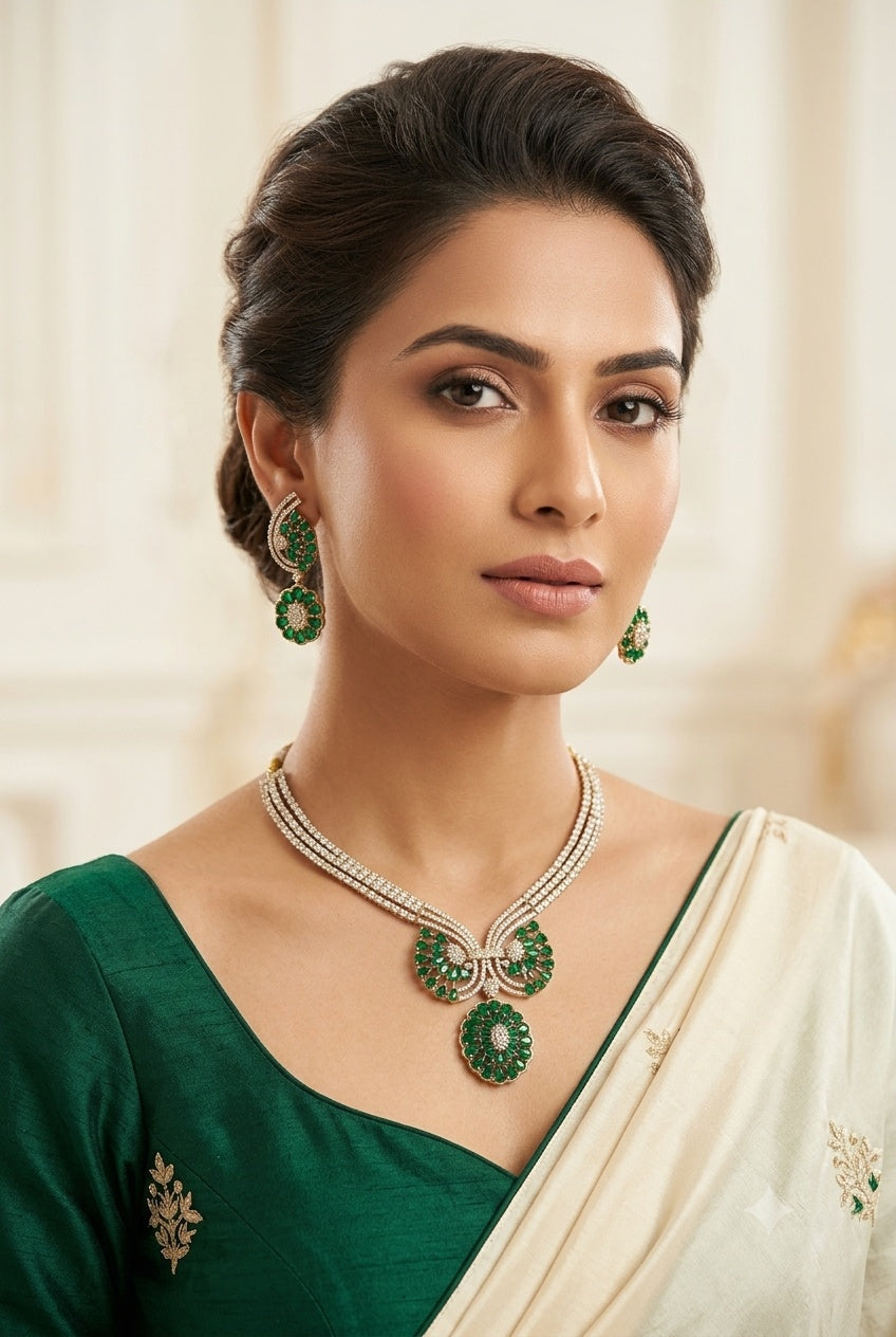 Hasli Pattern CZ Exclusive Necklace Set