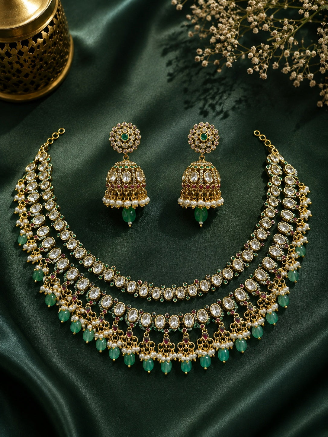 2 layer Victorian Polish Mossannite Necklace Set