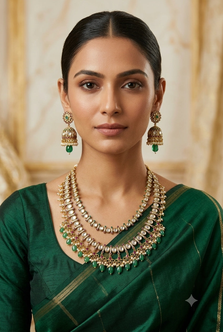 2 layer Victorian Polish Mossannite Necklace Set