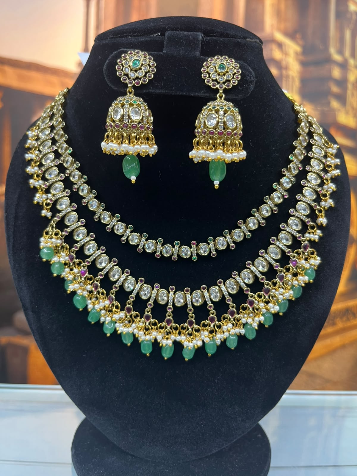 2 layer Victorian Polish Mossannite Necklace Set