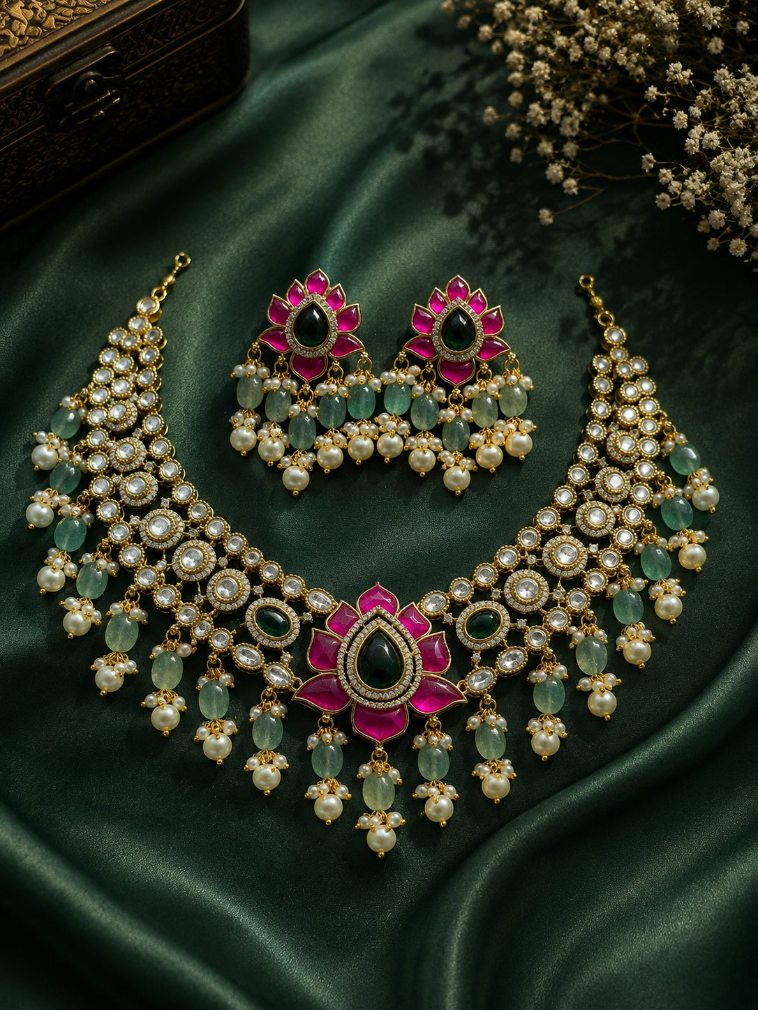 Victorian Mossannite Necklace Set Bridal Fir