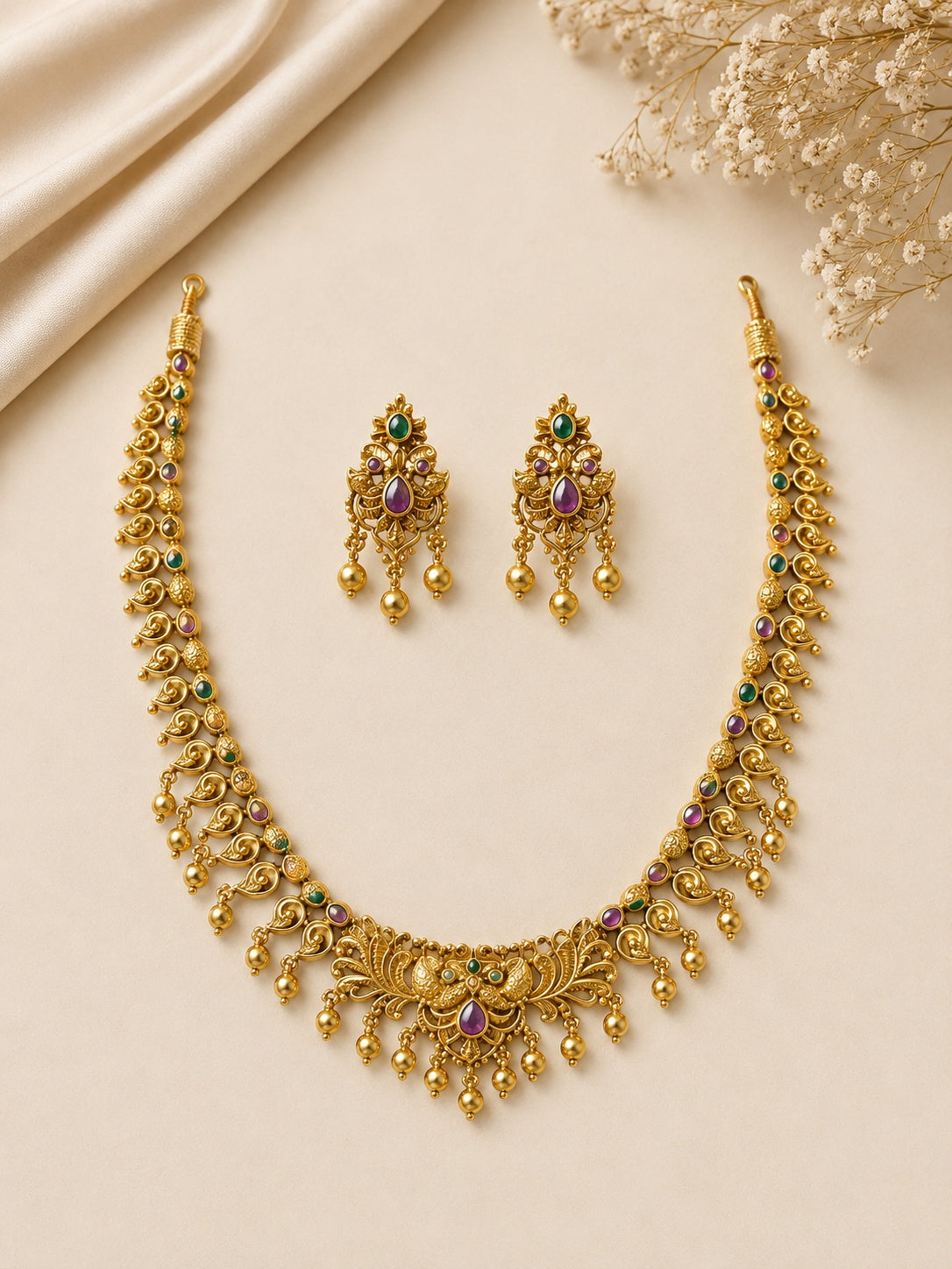 Temple Long Necklace Set