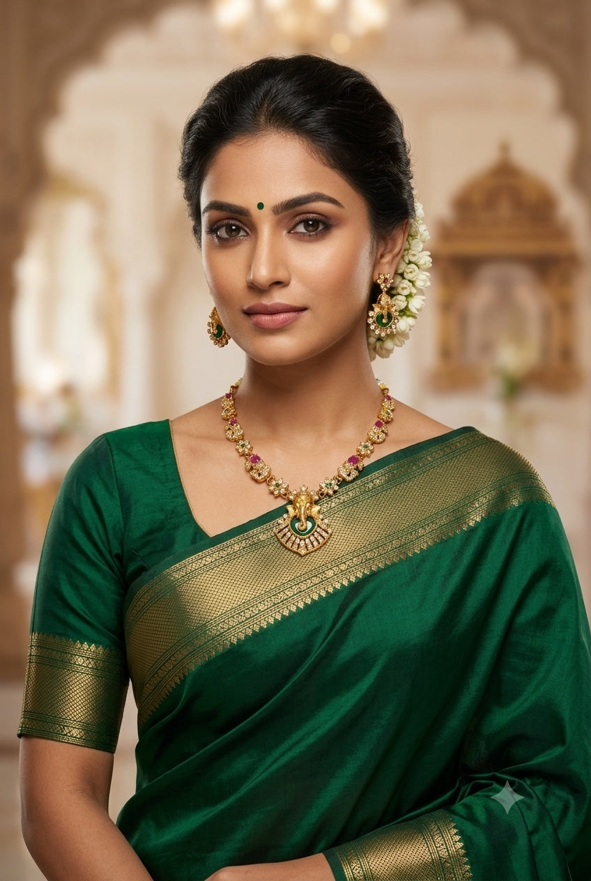 AD Necklace Set with Ganesh Face and Antique Finish