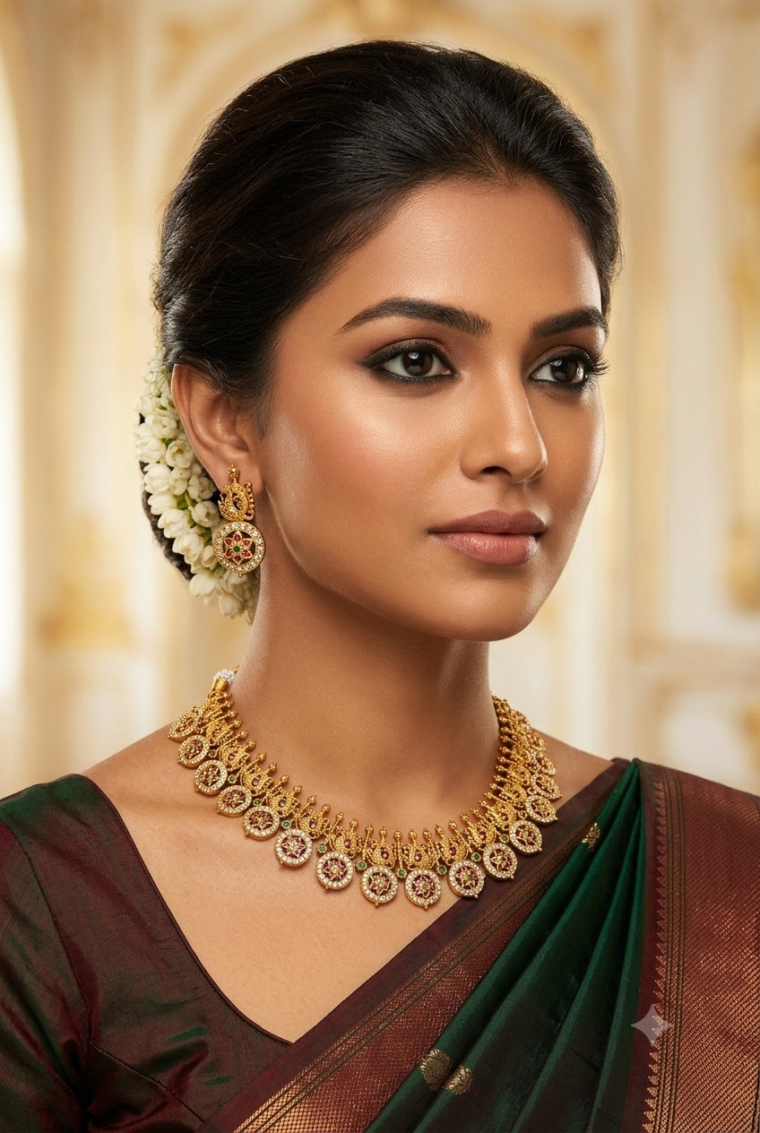 AD Short necklace Set with Antique Finish