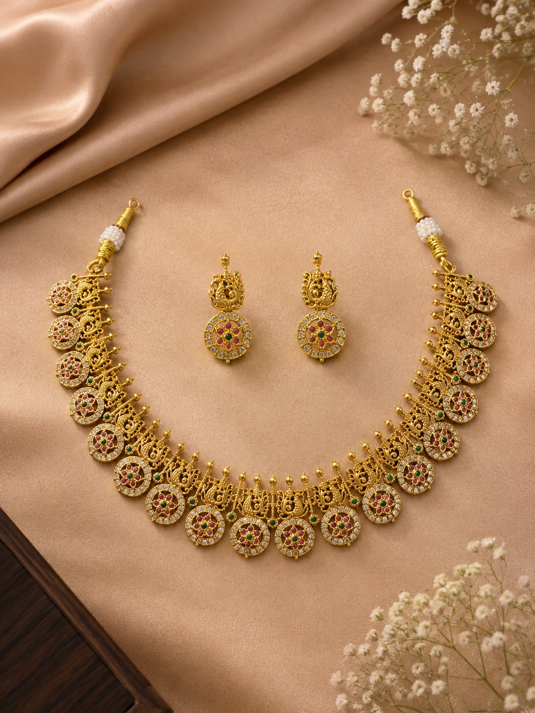 AD Short necklace Set with Antique Finish
