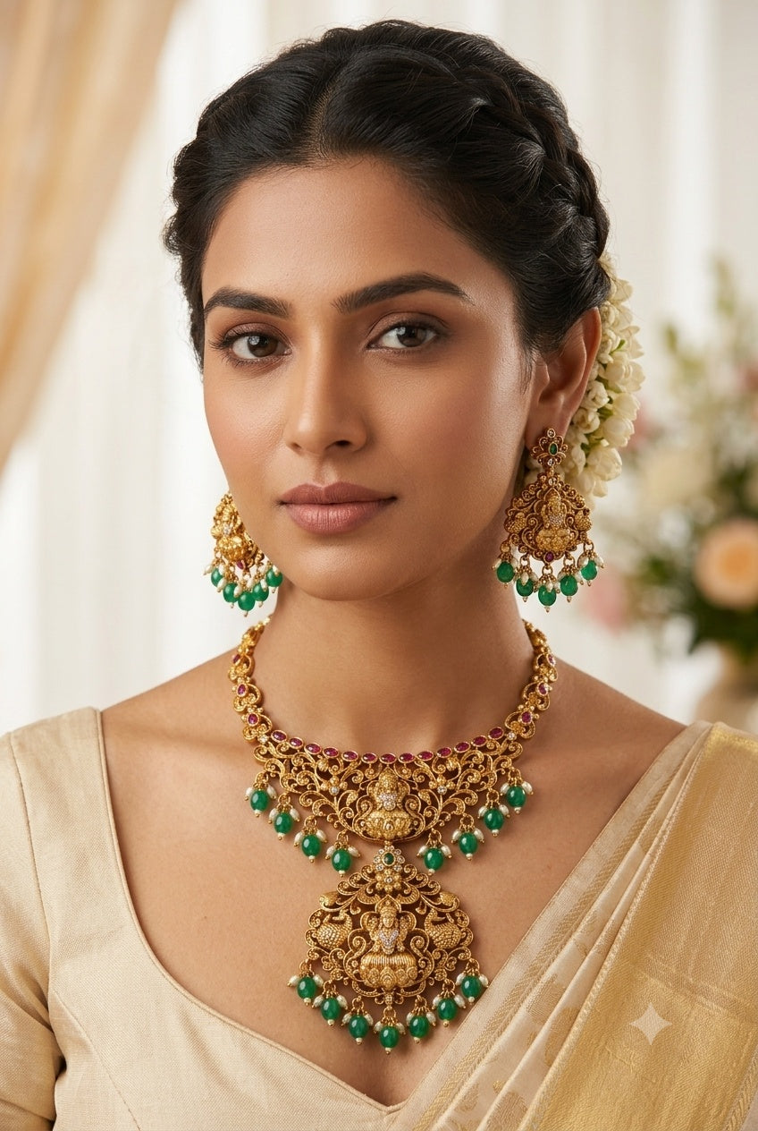 Medium Antique Necklace Set with AD Stones