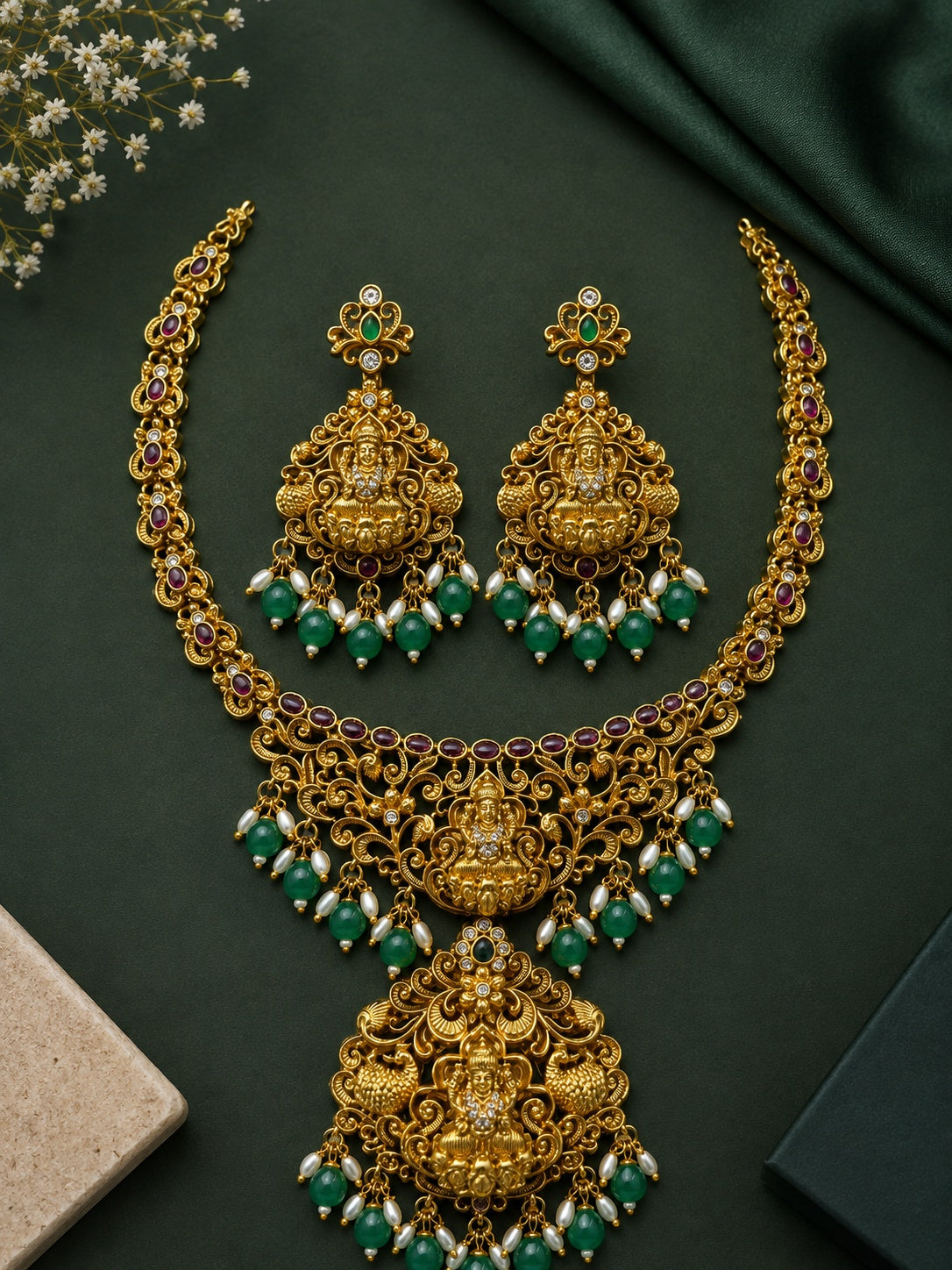 Medium Antique Necklace Set with AD Stones