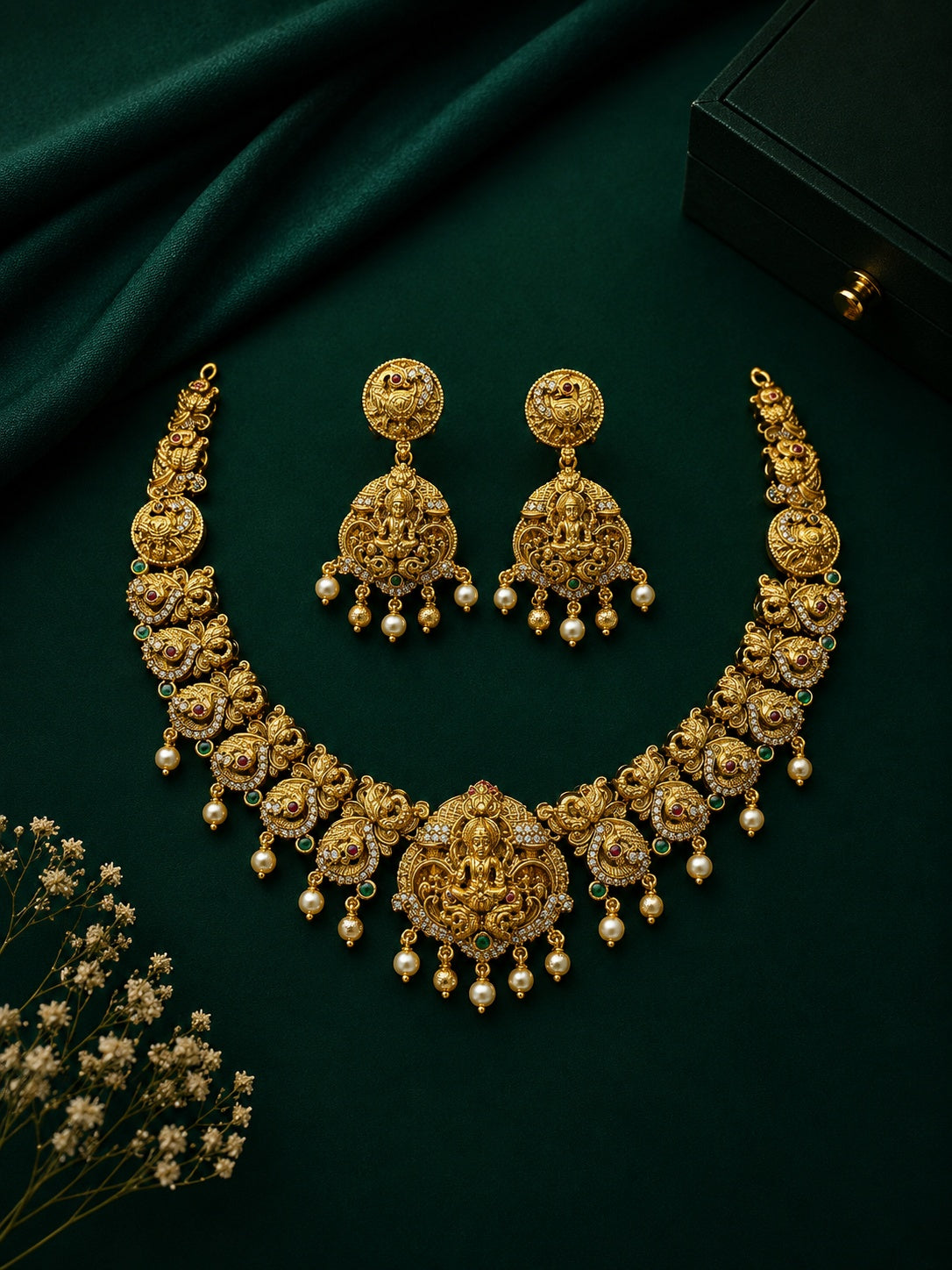 Temple Short necklace Set with AD Stones
