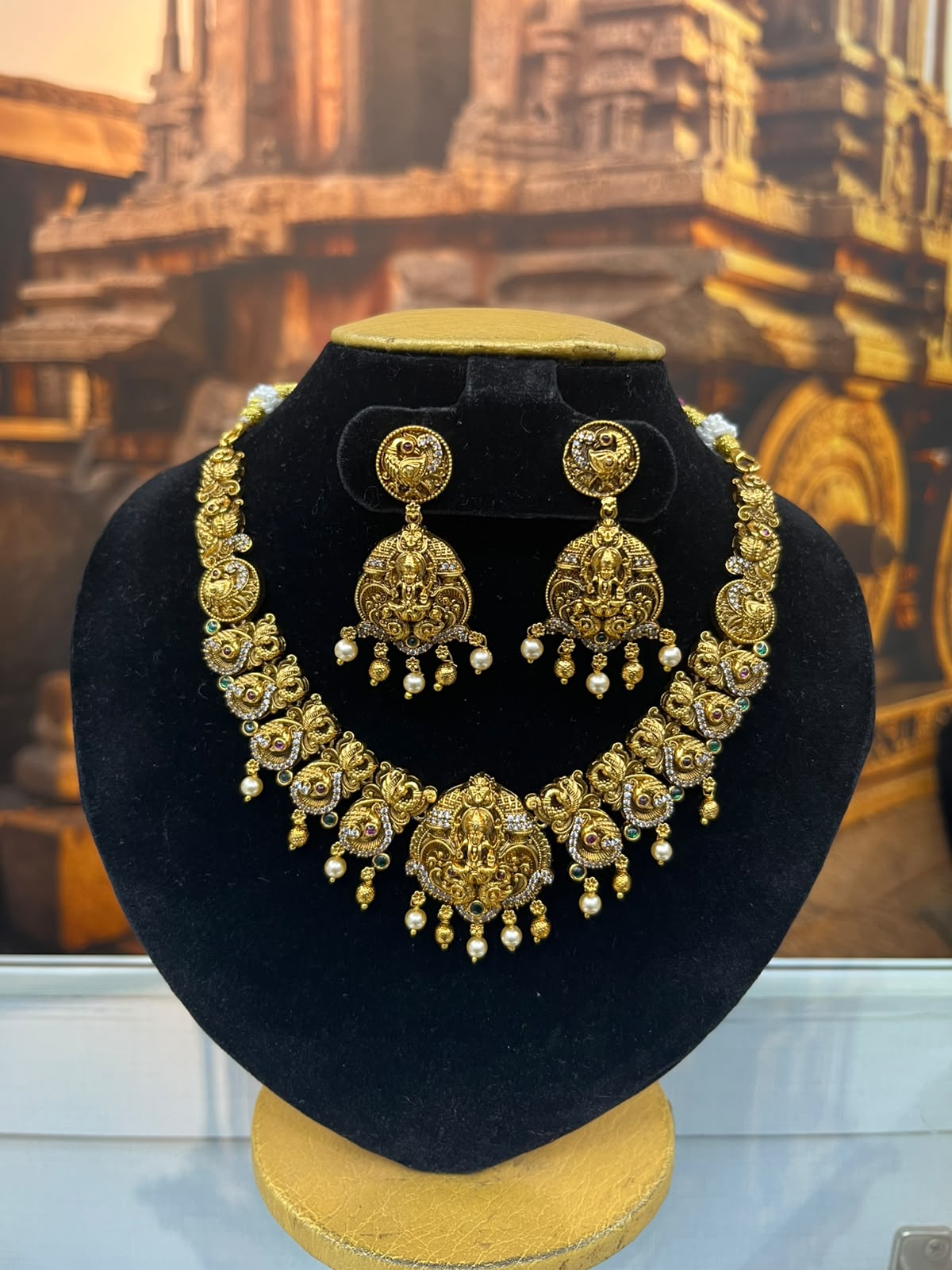 Temple Short necklace Set with AD Stones