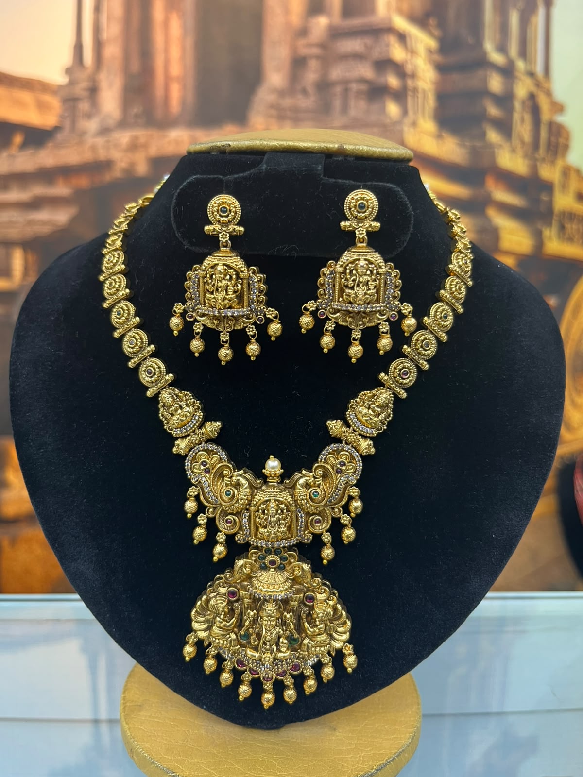 Temple Medium necklace Set with AD Stones