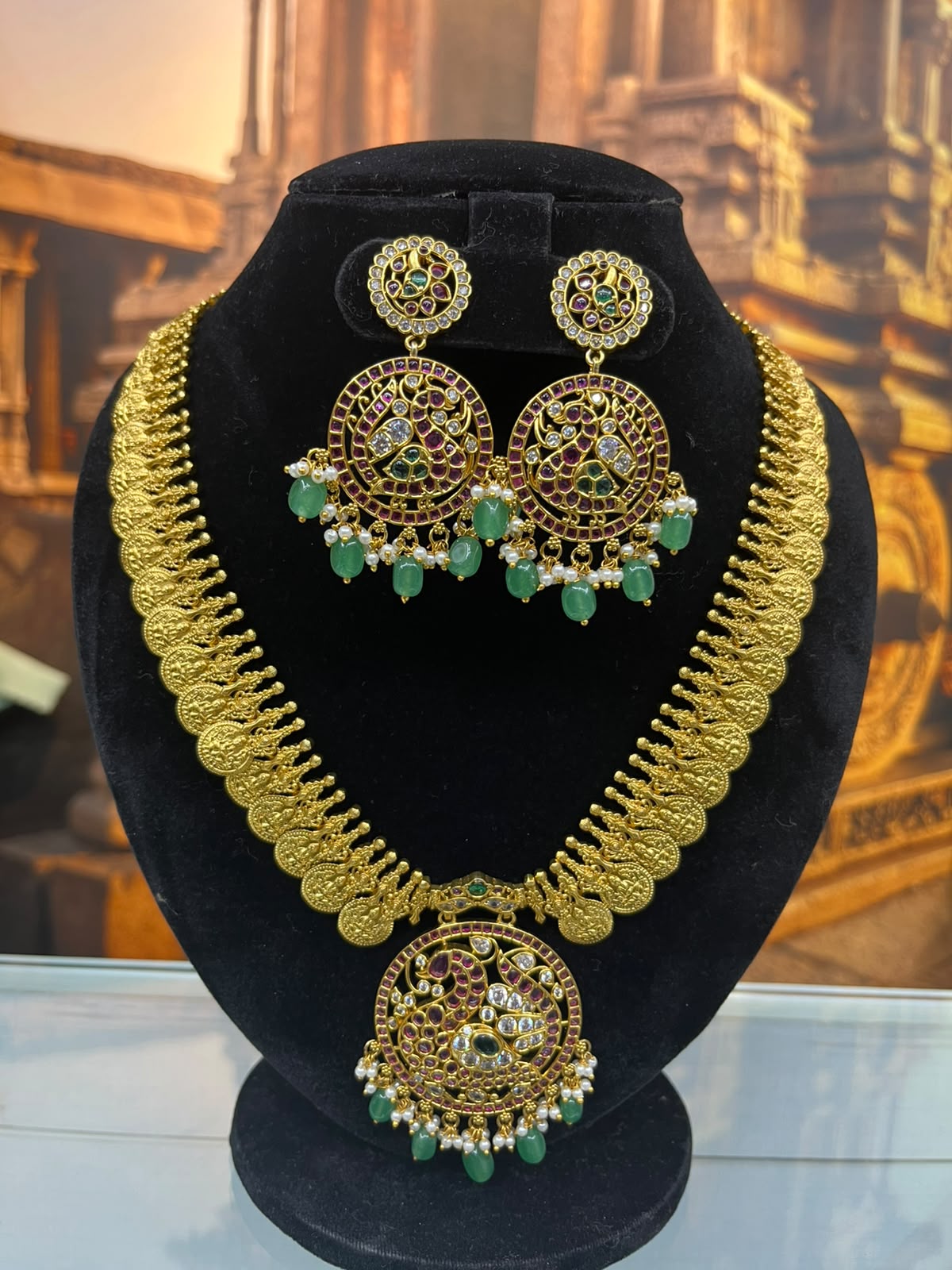 Kundan Jadau Long Necklace Set with Kasu Design